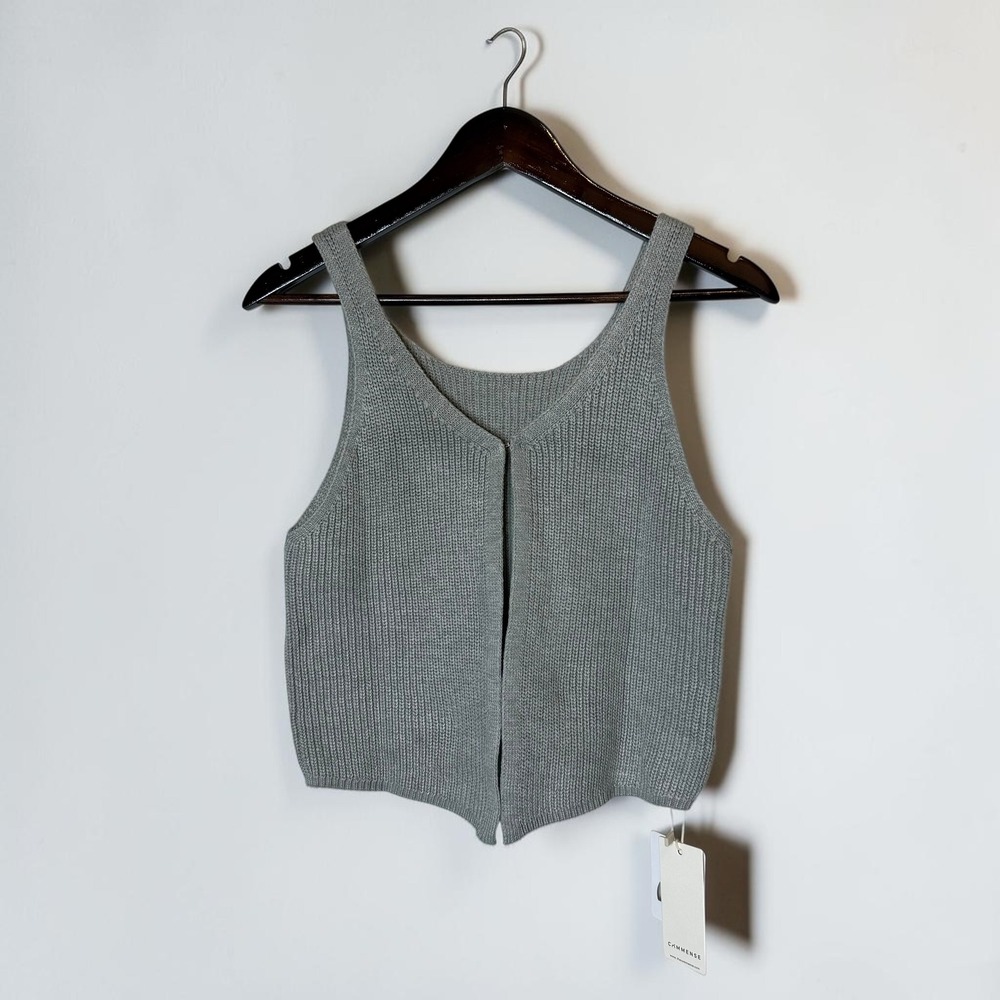 Commense Main Character Knit Vest Tank Top Minimalist Essential Crop Gray NEW M